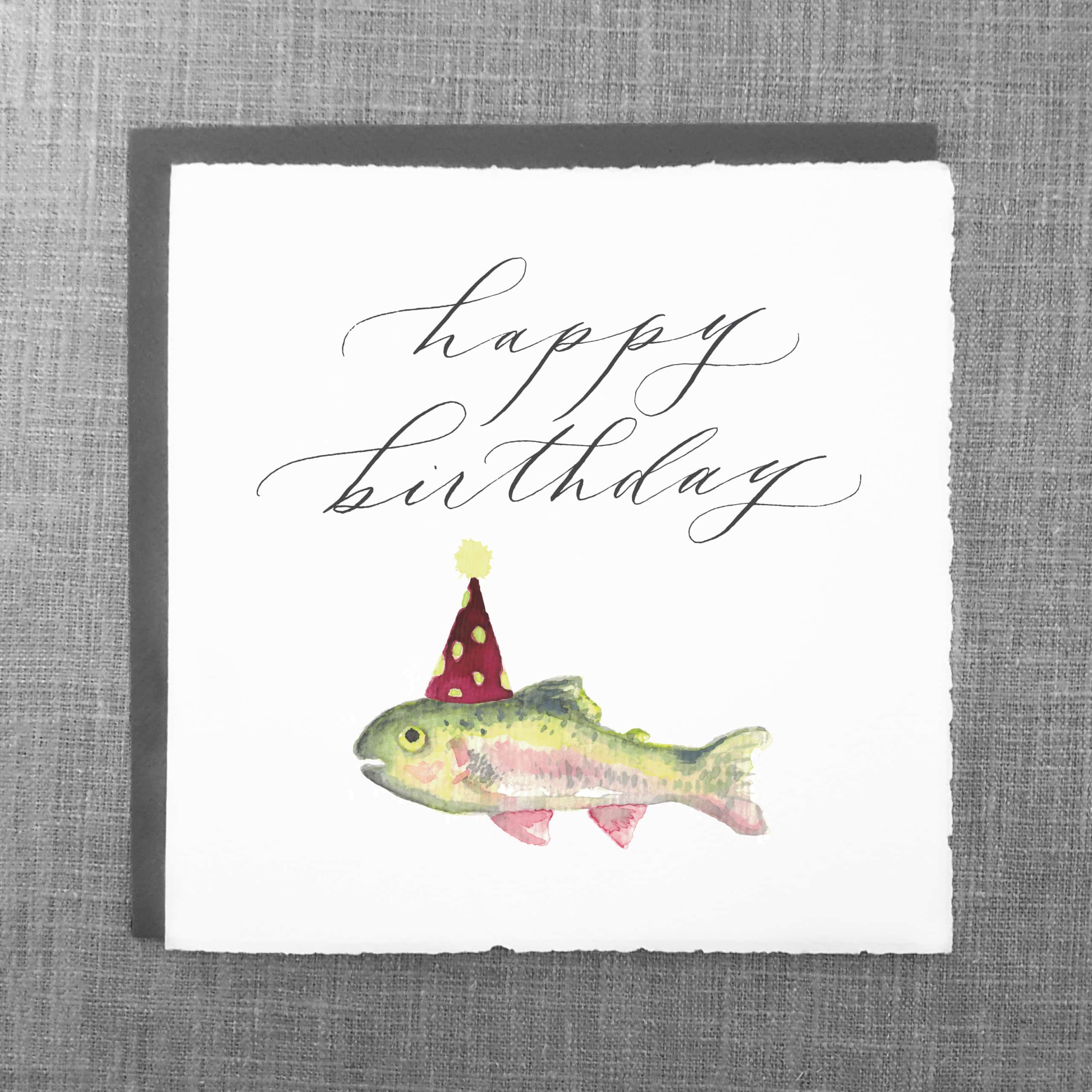 greeting card - birthday card - fishing